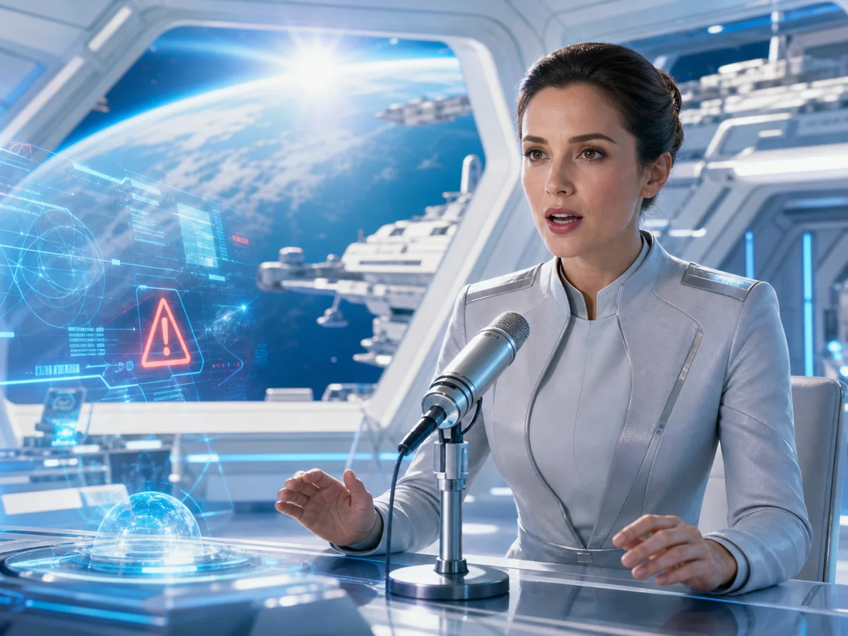 Spacecraft scene illustrating a proposed dialogue and sound-effects brief